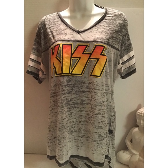 KISS CATALOGUE LICENSE Tops - 2018 KISS CATALOGUE LICENSED V NECK TEE SEMI SHEER
